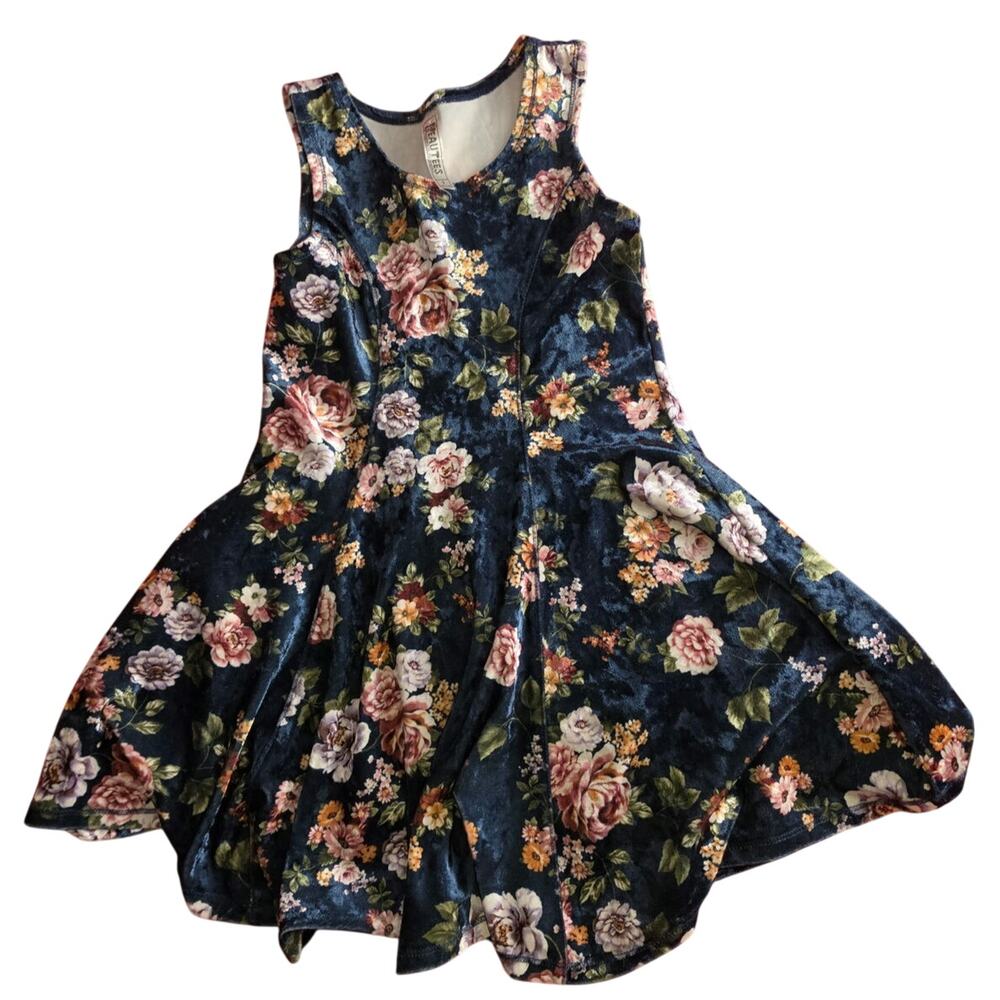 Whimsygoth Floral Crushed Velvet Skater Dress Sleeveless Fit & Flare Mini